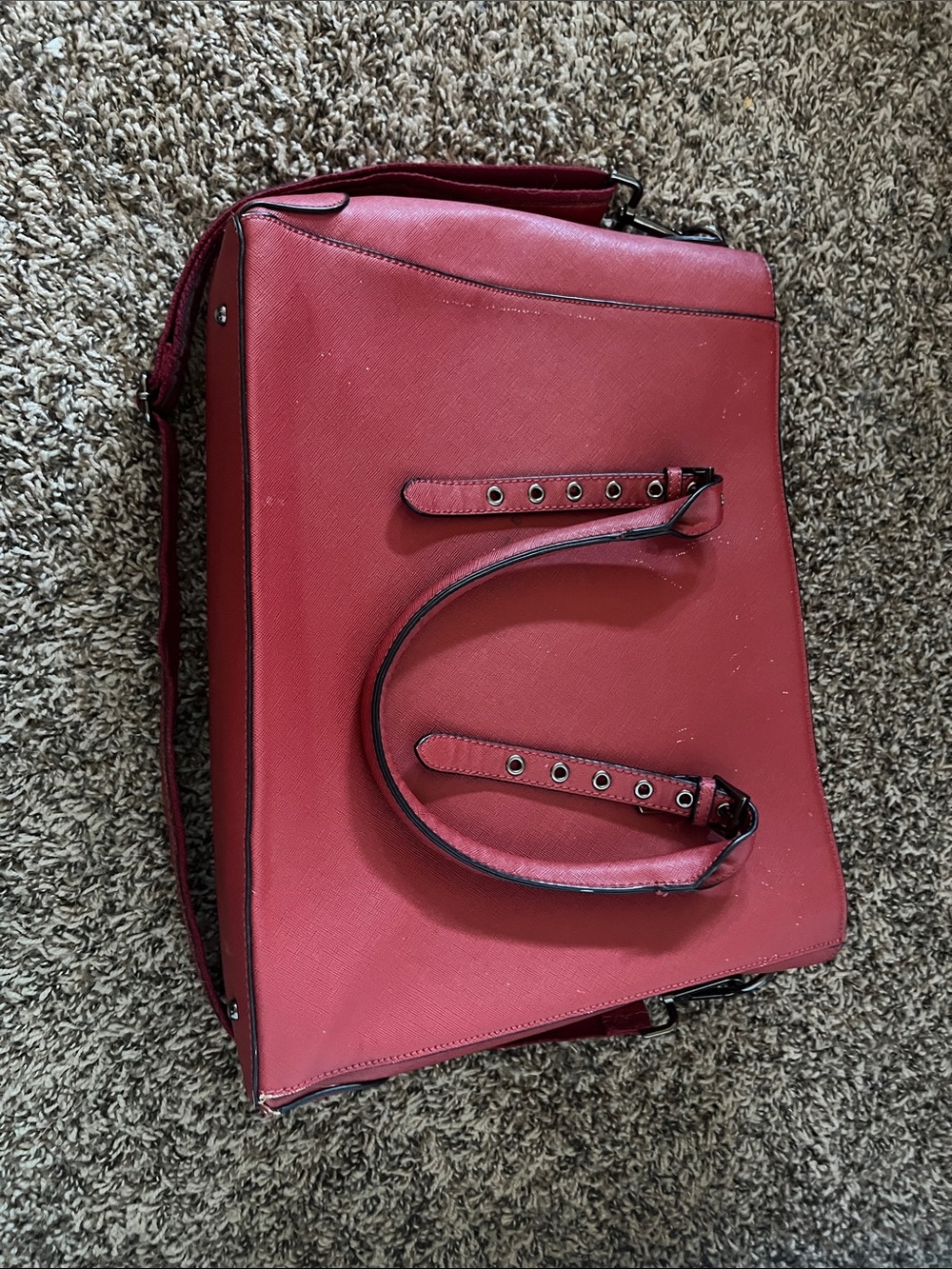 Red Structured Tote Handbag - Women Bags